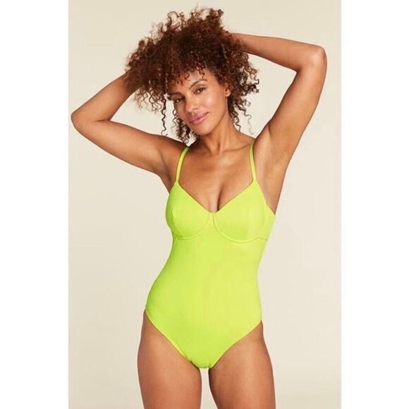 NWT Andie Neon Lemon Yellow The Bermuda One Piece Swimsuit Size Medium - Picture 1 of 8